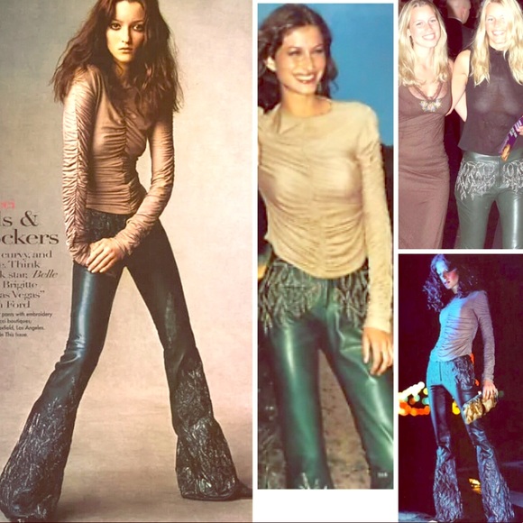 TOM FORD for Gucci Green Embroidered Leather Pants - Picture 1 of 8